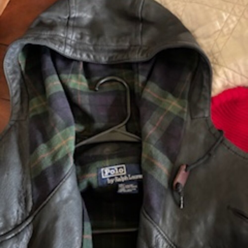 Polo RL Heavy Leather Jacket w. plaid lining, black, size L